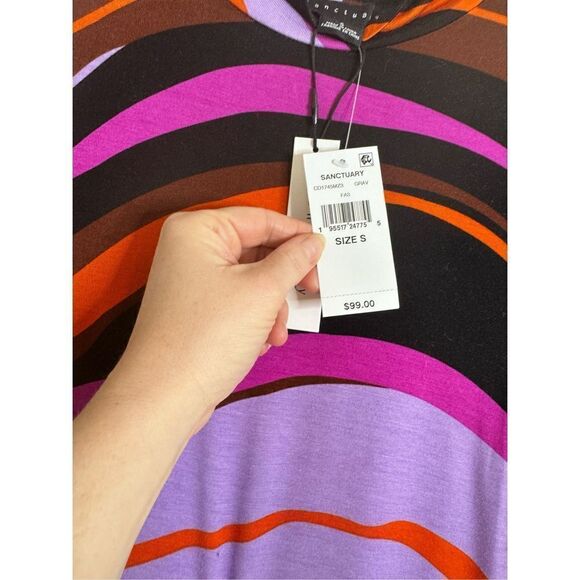 Sanctuary mock neck long sleeve 70s striped mini dress sz S - Picture 5 of 6